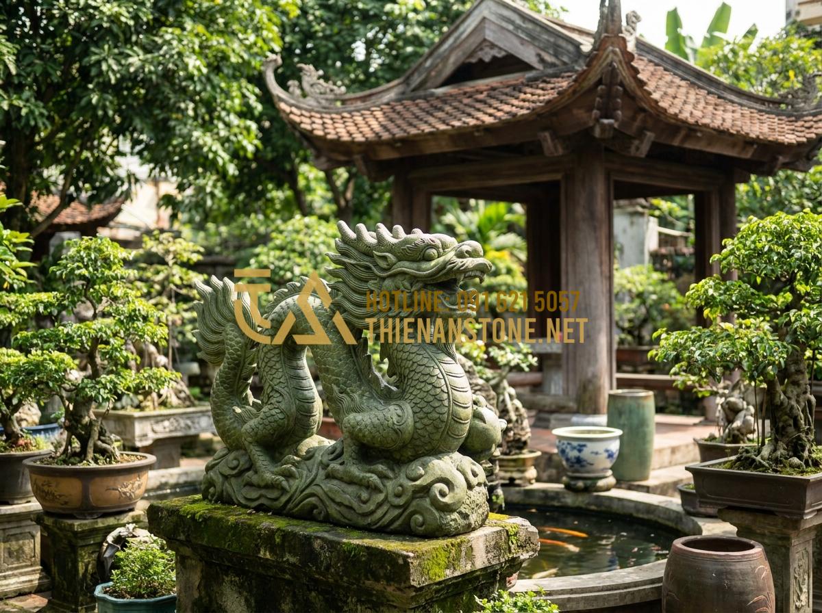 So Sánh Chiếu Rồng Đá Đen, Đá Trắng Và Đá Vàng Nghệ An: Nên Chọn Loại Nào? - Golden yellow Nghe An marble stone dragon sculpture with natural vein patterns i