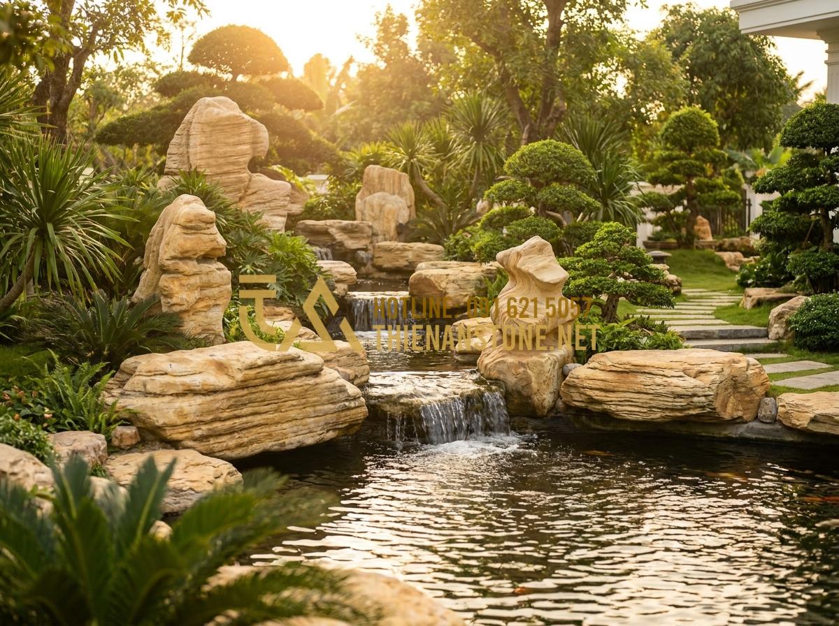 So Sánh Đá Cổ Thạch Xanh Và Vàng: Lựa Chọn Nào Phù Hợp Với Sân Vườn Của Bạn? - Hình 20 So Sánh Đá Cổ Thạch Xanh Và Vàng: Lựa Chọn Nào Phù Hợp Với Sân Vườn Của Bạn? - Completed luxurious garden project by Da Canh Thien An featuring selected green
