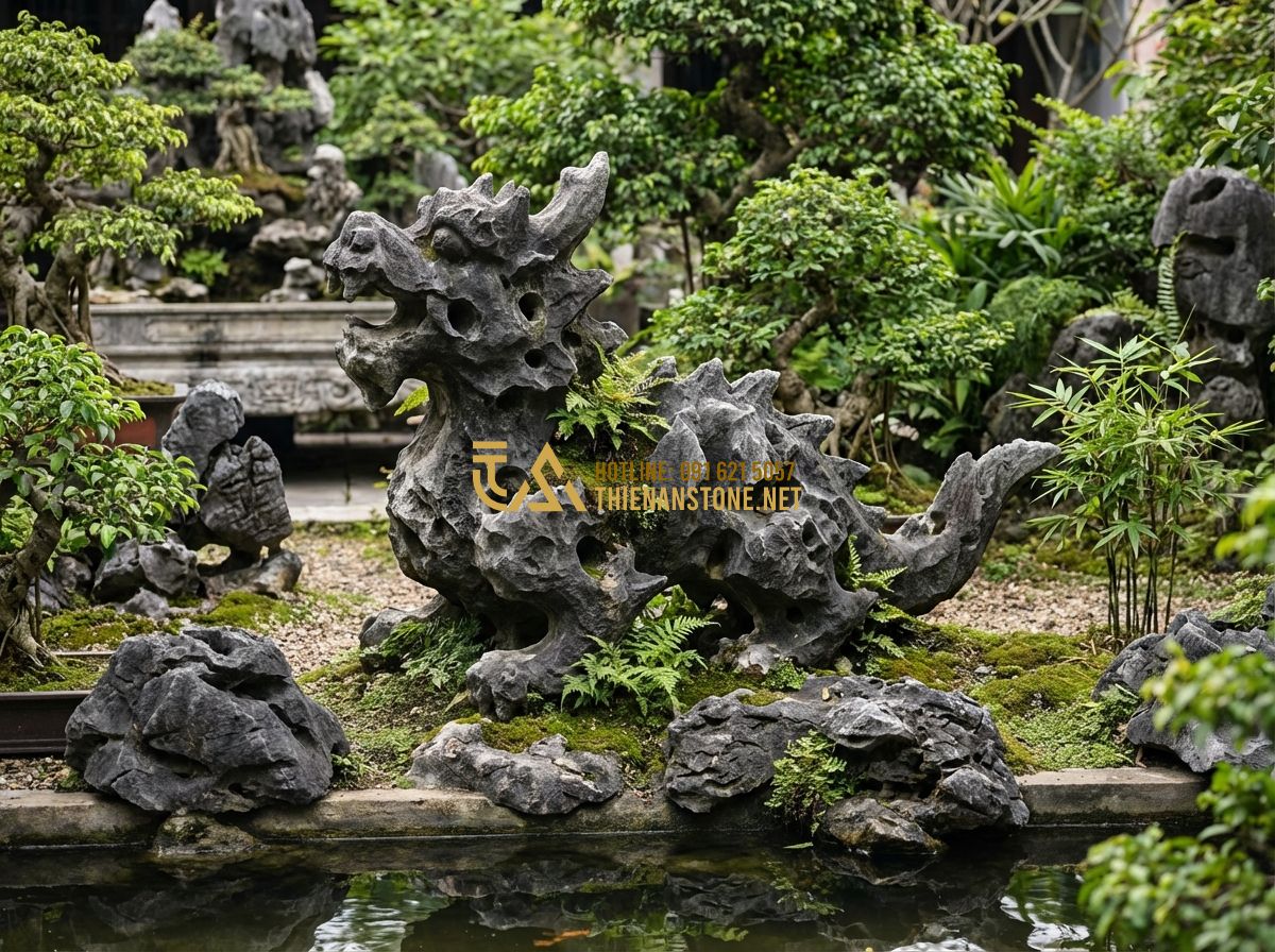 So Sánh Đá Tai Mèo Với Đá Vữa, Đá Lava Và Đá San Hô Trong Làm Cảnh - Tạo ảnh tiếng Anh: A professional comparison of Tai Meo stone and Vua stone (wea