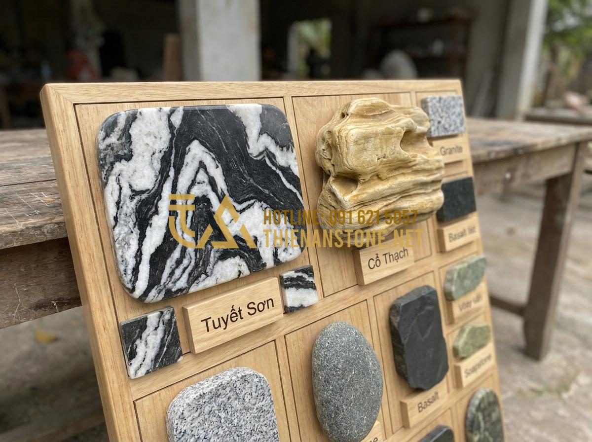 So sánh đá Tuyết Sơn và đá Cổ Thạch: Nên chọn loại nào làm non bộ? - Professional stone classification chart with samples of Tuyet Son, Co Thach and 
