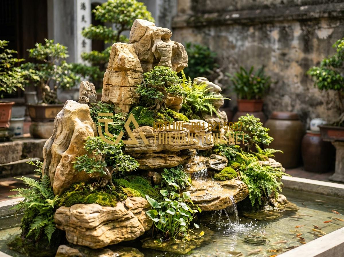 So sánh đá Tuyết Sơn và đá Cổ Thạch: Nên chọn loại nào làm non bộ? - Well maintained aged non bo with vibrant plants and clear water after proper car