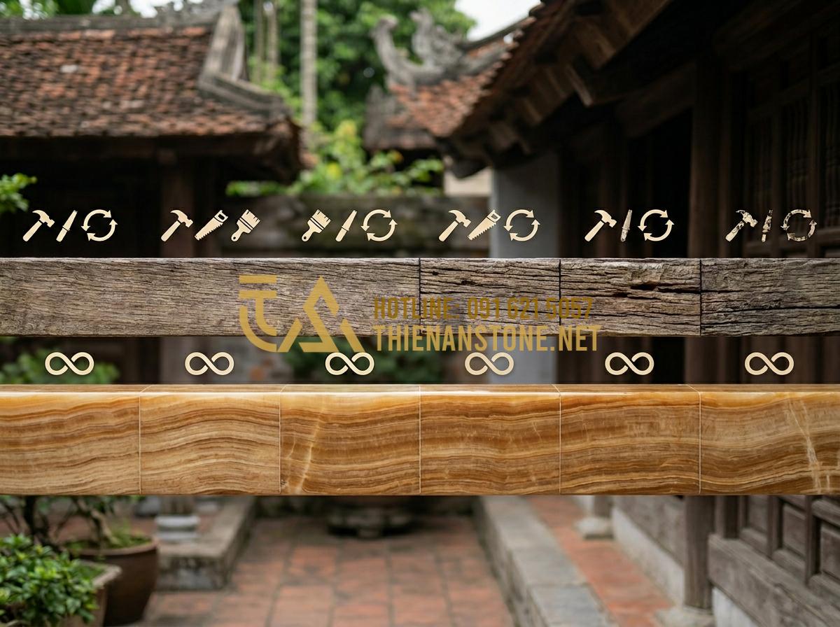 So Sánh Đồ Thờ Cúng Bằng Đá Với Gỗ Và Đồng: Lựa Chọn Nào Bền Đẹp Vĩnh Cửu? - Hình 7 So Sánh Đồ Thờ Cúng Bằng Đá Với Gỗ Và Đồng: Lựa Chọn Nào Bền Đẹp Vĩnh Cửu? - Tạo ảnh tiếng Anh: An infographic-style image showing a timeline of 100 years. A