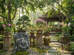 So Sánh Đôn Đá Tự Nhiên Với Đôn Gỗ, Đôn Sứ, Đôn Sắt: Nên Chọn Loại Nào Cho Kê Chậu Cây? - Tạo ảnh tiếng Anh: Close-up of hands touching a weathered natural stone pedestal