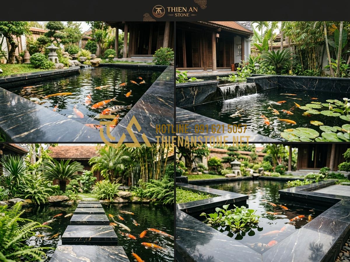 So sánh nắp hút đáy bằng đá và nắp nhựa, inox: Đâu là lựa chọn tối ưu? - A montage of satisfied customers beside their beautiful Koi ponds featuring Thie