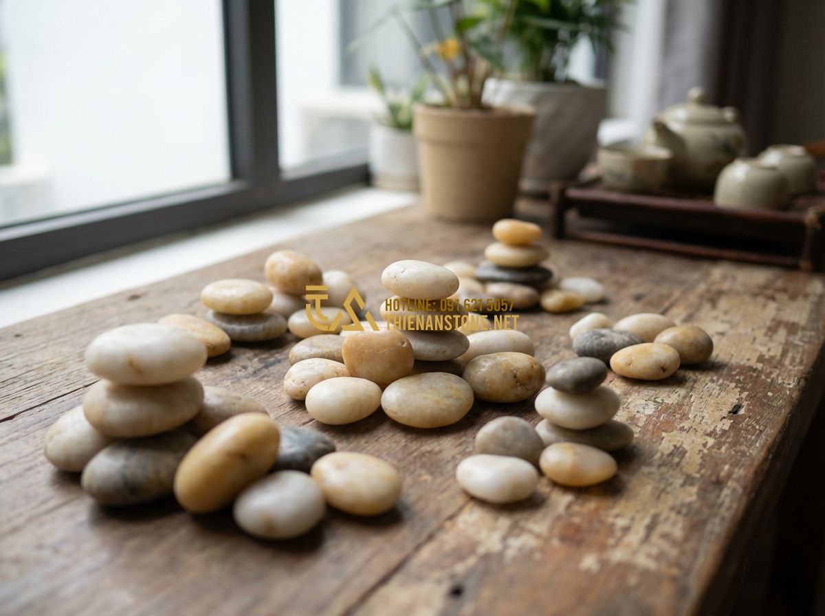 Sỏi Quay Là Gì? Phân Biệt Sỏi Quay Tự Nhiên Và Nhân Tạo Chi Tiết Nhất - Hình 1 Sỏi Quay Là Gì? Phân Biệt Sỏi Quay Tự Nhiên Và Nhân Tạo Chi Tiết Nhất - Tạo ảnh tiếng Anh: A high-quality professional photograph showing a variety of t