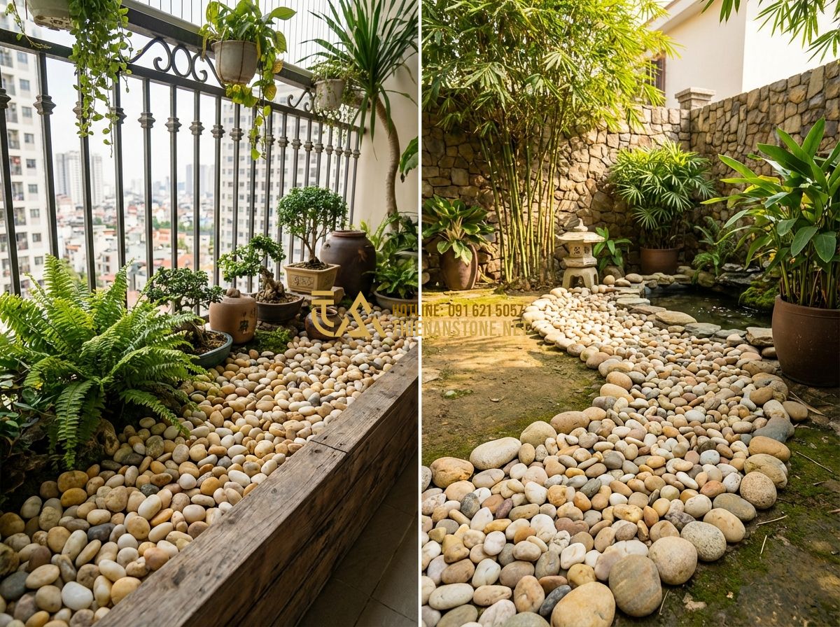 Sỏi Quay Tự Nhiên Các Màu Đẹp Nhất: Hướng Dẫn Chọn Loại Phù Hợp Nhất 2024 - Hình 5 Sỏi Quay Tự Nhiên Các Màu Đẹp Nhất: Hướng Dẫn Chọn Loại Phù Hợp Nhất 2024 - Tạo ảnh tiếng Anh: Comparison showing different sizes of tumbled stones in vario