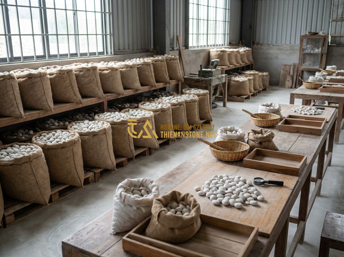 Sỏi Thủy Tinh Màu Trang Trí Bể Cá Có Nên Dùng? Ưu Nhược Điểm - Tạo ảnh tiếng Anh: The professional workshop of Thien An Stone Craft Factory, ro