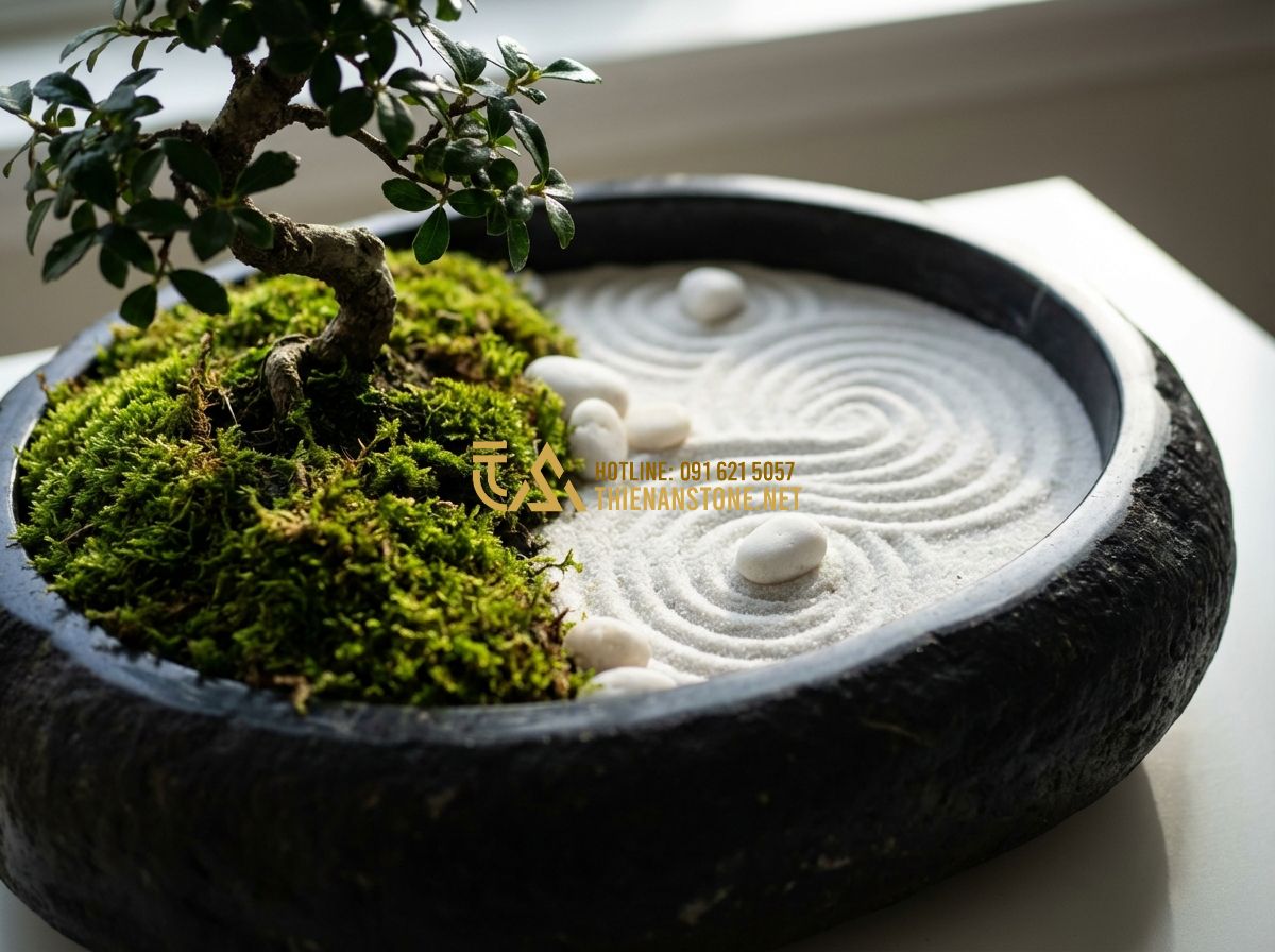 Sỏi Trang Trí Chậu Cây Cảnh Và Gốc Cây: Bí Quyết Làm Đẹp Chuyên Nghiệp - Hình 4 Sỏi Trang Trí Chậu Cây Cảnh Và Gốc Cây: Bí Quyết Làm Đẹp Chuyên Nghiệp - Tạo ảnh tiếng Anh: High-contrast professional photography of a black minimalist