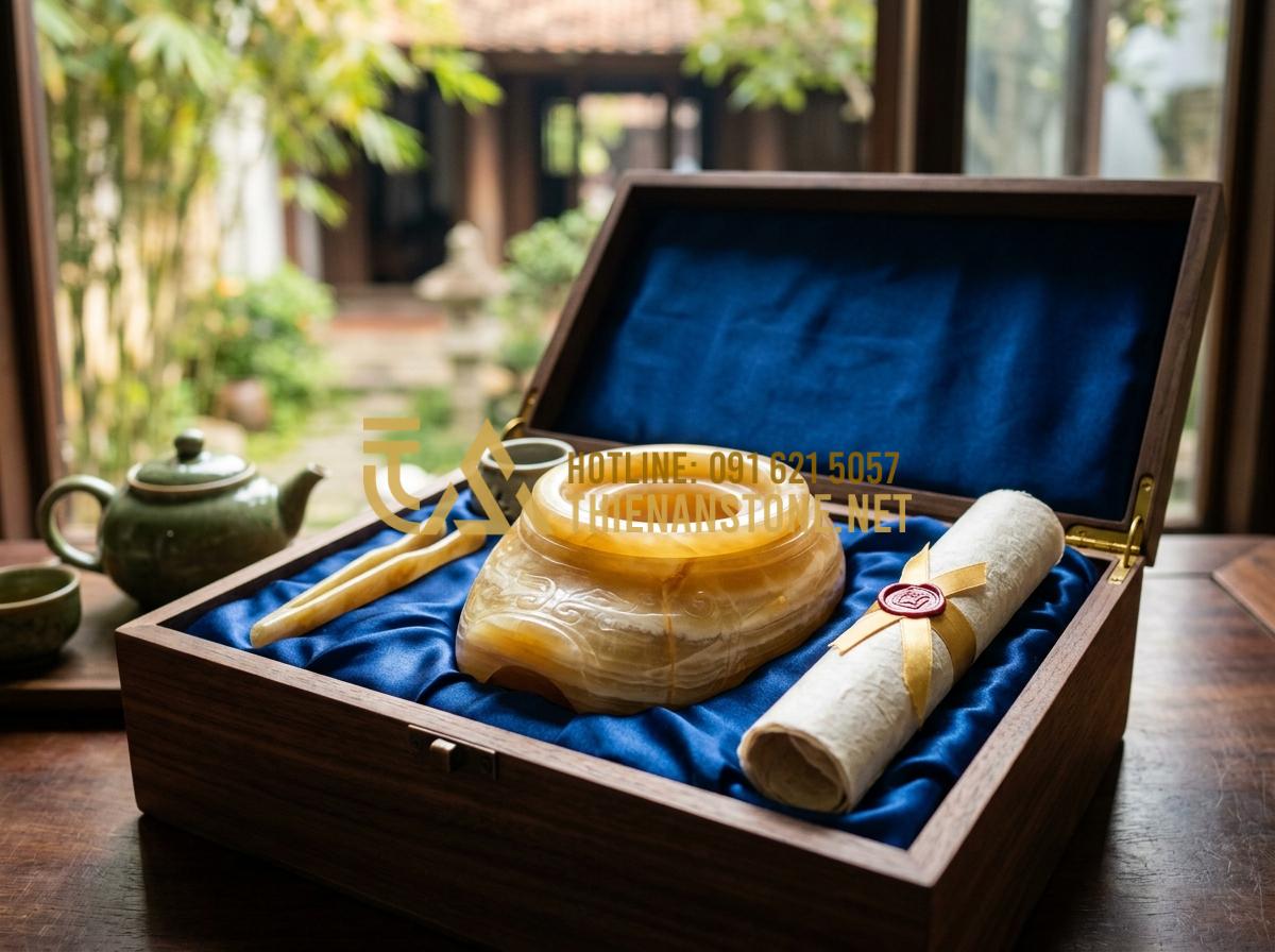 Tại sao bếp đá đun nước pha trà giúp giữ trọn hương vị trà đạo? - A beautifully packaged stone tea stove in a premium wooden box, silk lining, inc