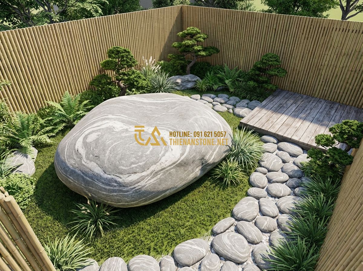 Thiết Kế Sân Vườn 100m2, 200m2, 1000m2 Đẹp Theo Diện Tích - Hình 1 Thiết Kế Sân Vườn 100m2, 200m2, 1000m2 Đẹp Theo Diện Tích - Tạo ảnh tiếng Anh: A professional 3D rendering of a small 100m2 modern garden de