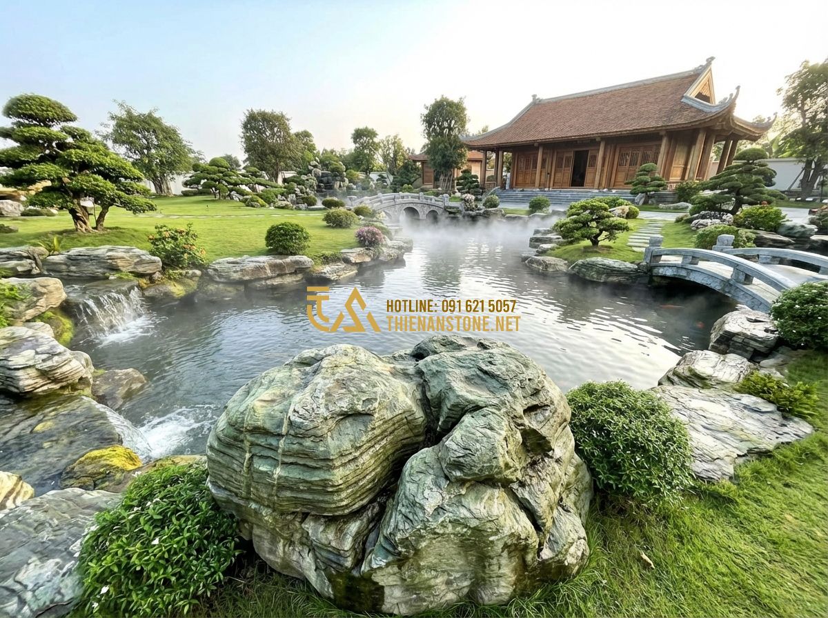 Thiết Kế Sân Vườn 100m2, 200m2, 1000m2 Đẹp Theo Diện Tích - Hình 3 Thiết Kế Sân Vườn 100m2, 200m2, 1000m2 Đẹp Theo Diện Tích - Tạo ảnh tiếng Anh: Large scale landscape design for a 1000m2 estate, featuring a