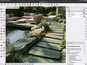 Thiết Kế Sân Vườn Bằng SketchUp - Hướng Dẫn Chi Tiết Cho Người Mới - Tạo ảnh tiếng Anh: A high-quality 3D architectural visualization of a modern gar