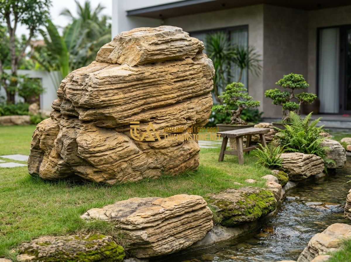 Tiểu Cảnh Ban Công, Gầm Cầu Thang, Giếng Trời, Sân Thượng Đẹp Nhất - Hình 5 Tiểu Cảnh Ban Công, Gầm Cầu Thang, Giếng Trời, Sân Thượng Đẹp Nhất - Tạo ảnh tiếng Anh: A collection of different natural stones used in landscaping,