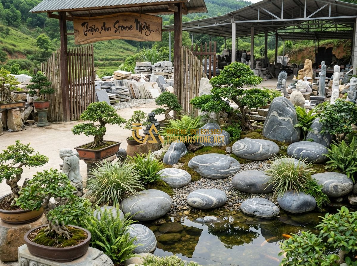 Tiểu Cảnh Bonsai Mini & Rừng Bonsai Đẹp Để Bàn Làm Việc - Hình 7 Tiểu Cảnh Bonsai Mini & Rừng Bonsai Đẹp Để Bàn Làm Việc - Tạo ảnh tiếng Anh: The entrance of "Thien An Stone Art Workshop" (Xưởng Đá Mỹ Ng