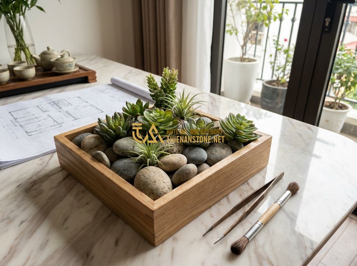 Tiểu Cảnh Cây Giả Và Cây Không Khí Trang Trí Trong Nhà - Tạo ảnh tiếng Anh: Professional interior designer working on a small indoor land