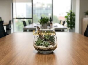 Tiểu Cảnh Mini Đẹp Để Bàn & Trong Nhà - Sen Đá, Bonsai, Non Bộ Mini - Tạo ảnh tiếng Anh: [A high-quality, close-up photograph of a professional office