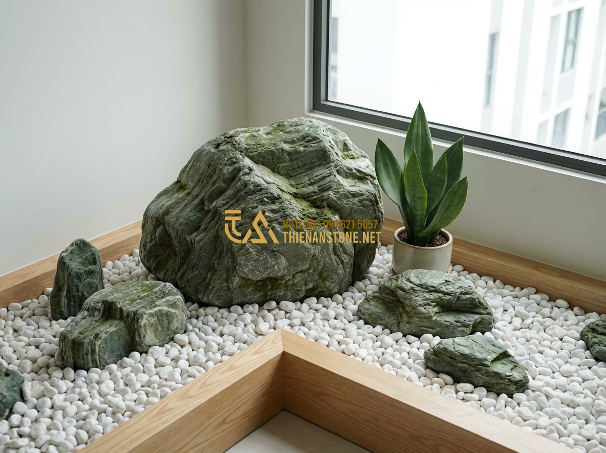 Tiểu Cảnh Sân Vườn Nhật Bản & Tiểu Cảnh Khô Hiện Đại - Hình 2 Tiểu Cảnh Sân Vườn Nhật Bản & Tiểu Cảnh Khô Hiện Đại - Tạo ảnh tiếng Anh: A modern dry landscape (Karesansui) in a minimalist indoor se