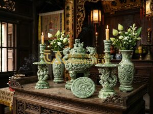 Top 10+ Bộ Đồ Thờ Đá Đẹp, Tinh Xảo Nhất 2026 Cho Nhà Thờ Họ Và Đình Chùa - Exquisite Vietnamese stone worship set displayed on a traditional ancestral alta