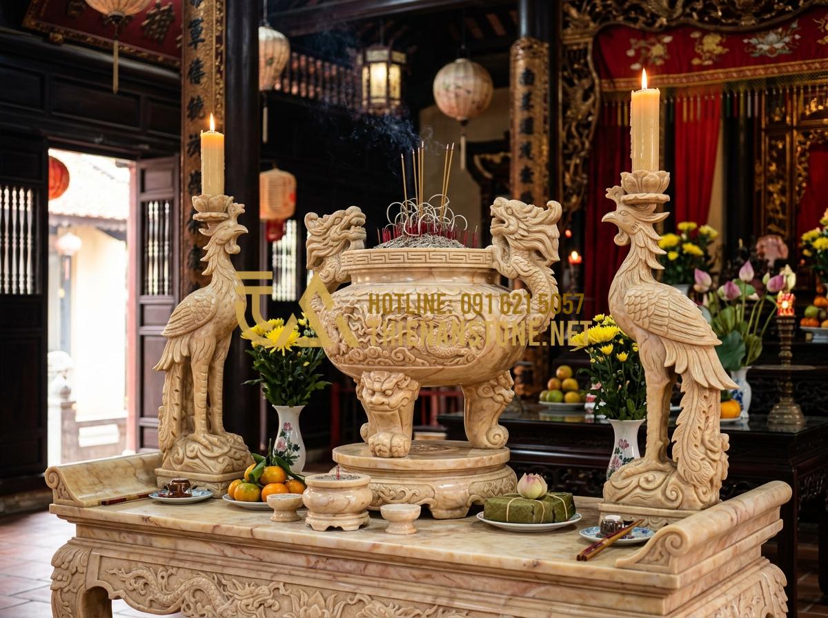 Top 10+ Bộ Đồ Thờ Đá Đẹp, Tinh Xảo Nhất 2026 Cho Nhà Thờ Họ Và Đình Chùa - Large scale stone worship set designed for Vietnamese community temple, featurin