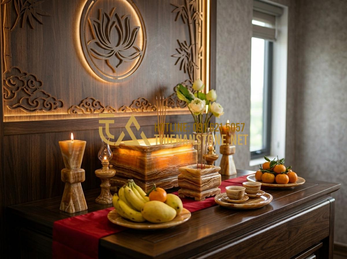 Top 10+ Bộ Đồ Thờ Đá Đẹp, Tinh Xảo Nhất 2026 Cho Nhà Thờ Họ Và Đình Chùa - Modern 2026 design concept of a luxurious stone worship set with minimalist line
