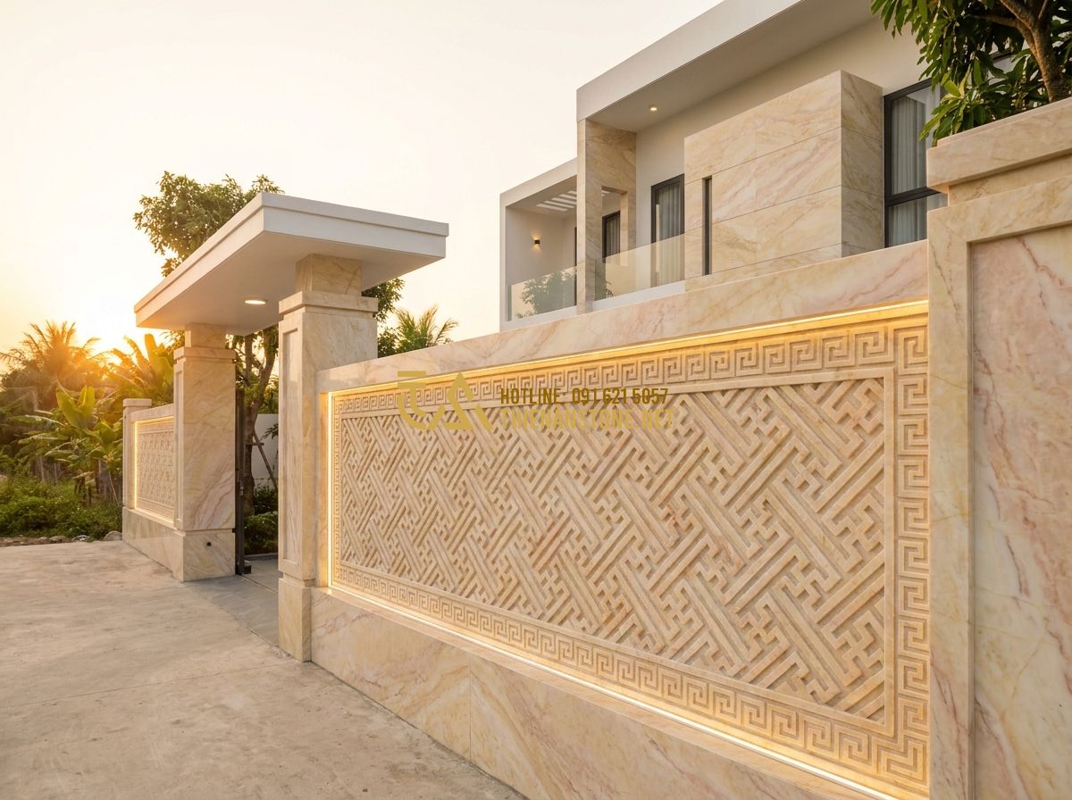 Top 120 Mẫu Hàng Rào Đá Đẹp Nhất 2026 Cho Nhà Phố, Biệt Thự Và Nghĩa Trang - Hình 1 Top 120 Mẫu Hàng Rào Đá Đẹp Nhất 2026 Cho Nhà Phố, Biệt Thự Và Nghĩa Trang - Tạo ảnh tiếng Anh: Professional architectural photography of a luxurious modern
