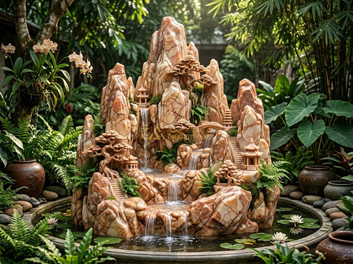 Top 15 Mẫu Ang Nước Bằng Đá Đẹp Nhất 2026 Cho Phong Thủy & Tiểu Cảnh Sân Vườn - Hình 21 Top 15 Mẫu Ang Nước Bằng Đá Đẹp Nhất 2026 Cho Phong Thủy & Tiểu Cảnh Sân Vườn - Stone ang nuoc designed as miniature mountain landscape with water cascade in na