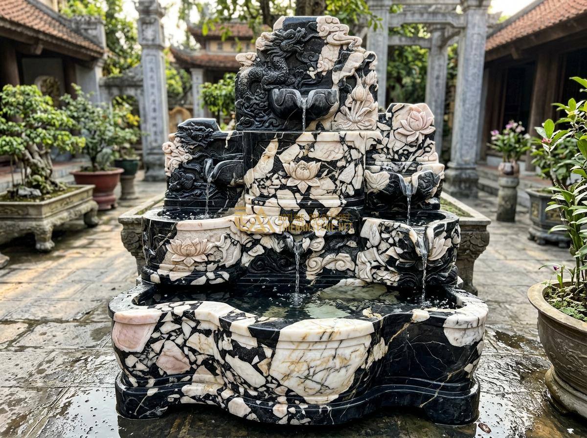 Top 15 Mẫu Ang Nước Bằng Đá Đẹp Nhất 2026 Cho Phong Thủy & Tiểu Cảnh Sân Vườn - Hình 22 Top 15 Mẫu Ang Nước Bằng Đá Đẹp Nhất 2026 Cho Phong Thủy & Tiểu Cảnh Sân Vườn - Detailed non bo style ang nuoc stone sculpture with layered carvings and water e