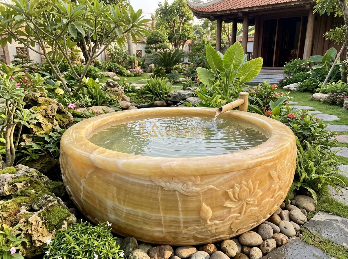 Top 15 Mẫu Ang Nước Bằng Đá Đẹp Nhất 2026 Cho Phong Thủy & Tiểu Cảnh Sân Vườn - Hình 24 Top 15 Mẫu Ang Nước Bằng Đá Đẹp Nhất 2026 Cho Phong Thủy & Tiểu Cảnh Sân Vườn - Completed installation of ang nuoc da in a full landscape project with water tes