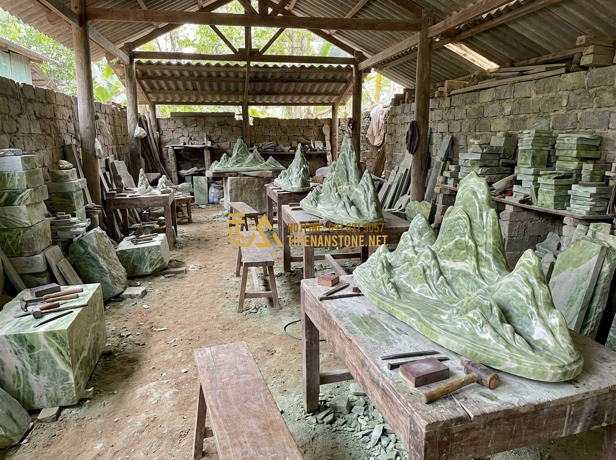 Top 30 Mẫu Hòn Non Bộ Sân Thượng Và Ban Công Chung Cư Đẹp - Tạo ảnh tiếng Anh: Inside a traditional stone craft workshop (Thien An Stone). S