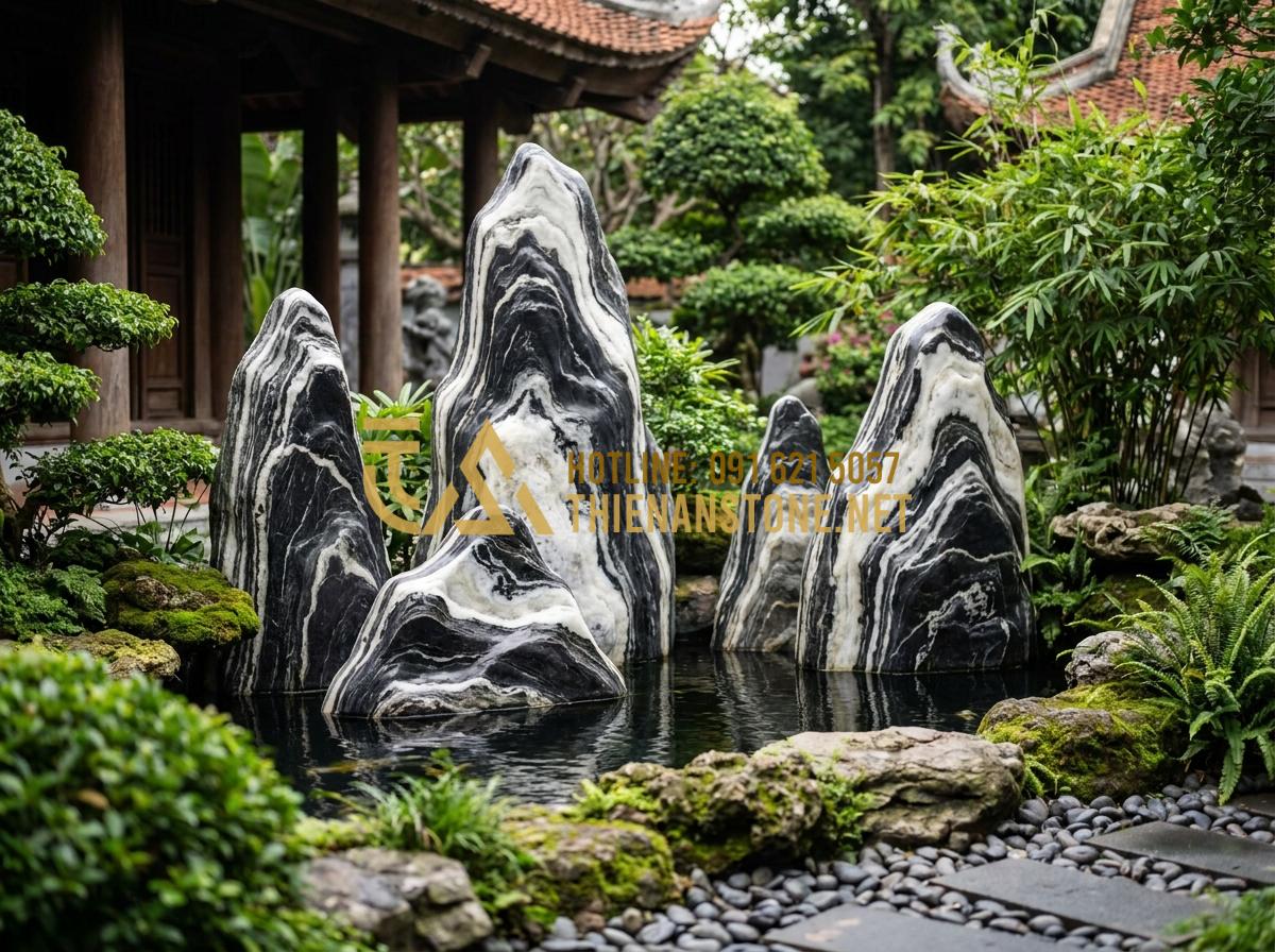 Top 5 địa chỉ bán đá Tuyết Sơn uy tín tại Hà Nội và TP.HCM - Professional team from Da Canh Thien An installing Snow Mountain stone in luxury