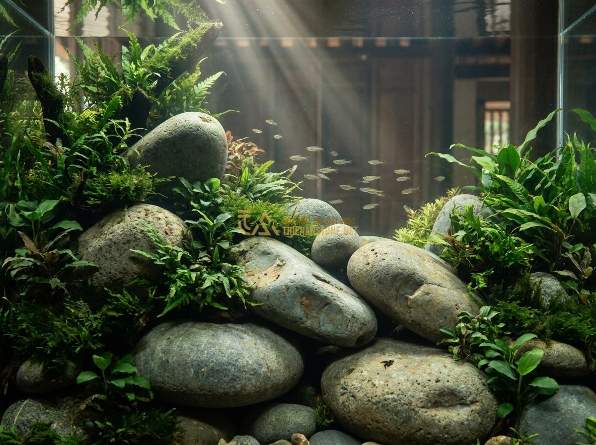 Top 5+ Layout Đá Cuội Đẹp Cho Bể Thủy Sinh Được Ưa Chuộng Nhất - Epic large-scale aquascape using oversized river pebbles and cobblestones as maj