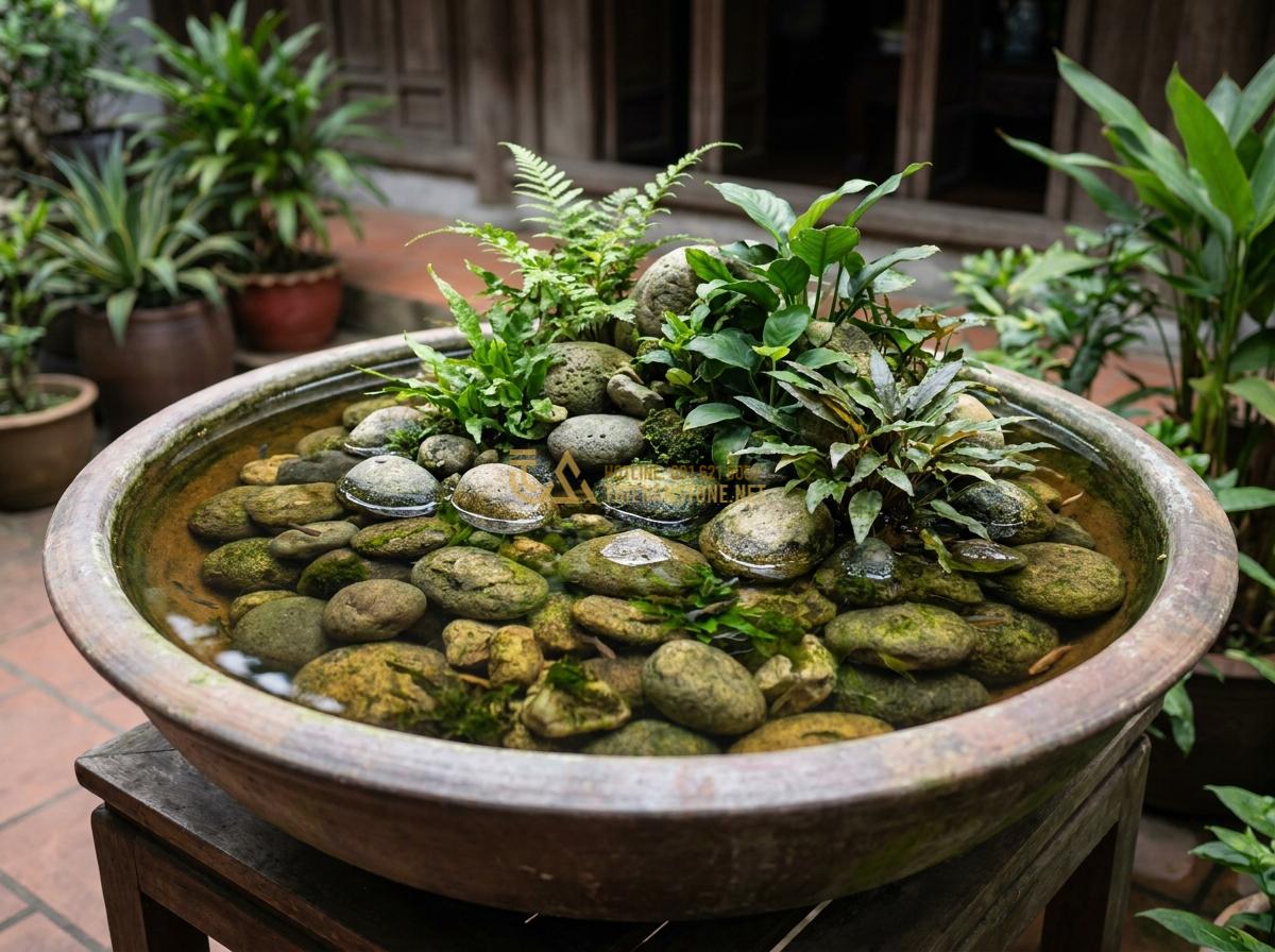 Top 5+ Layout Đá Cuội Đẹp Cho Bể Thủy Sinh Được Ưa Chuộng Nhất - Long-term maintained pebble aquascape after months of growth showing mature plan