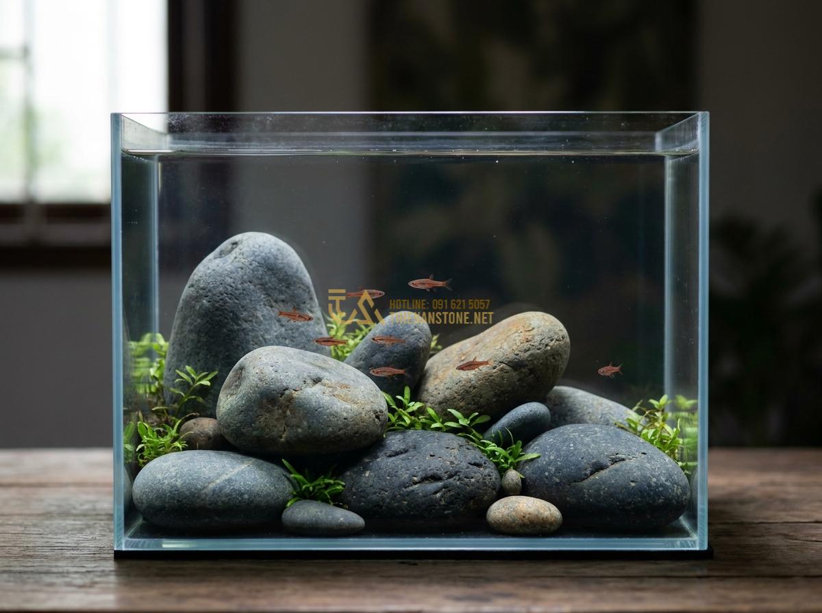 Top 5+ Layout Đá Cuội Đẹp Cho Bể Thủy Sinh Được Ưa Chuộng Nhất - Professional photograph of Iwagumi style pebble layout in a nano aquarium with t