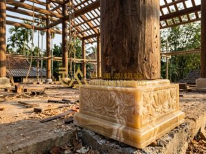 Top 5 loại đá tự nhiên tốt nhất để làm chân tảng kê cột nhà hiện nay - Tạo ảnh tiếng Anh: A close-up, high-quality photograph of a traditional Vietname