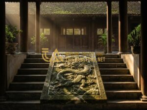Top 50+ Mẫu Chiếu Rồng Đá Đẹp Nhất 2026 Cho Nhà Thờ Họ Và Đình Chùa - Tạo ảnh tiếng Anh: A high-detail professional photograph of a majestic stone dra