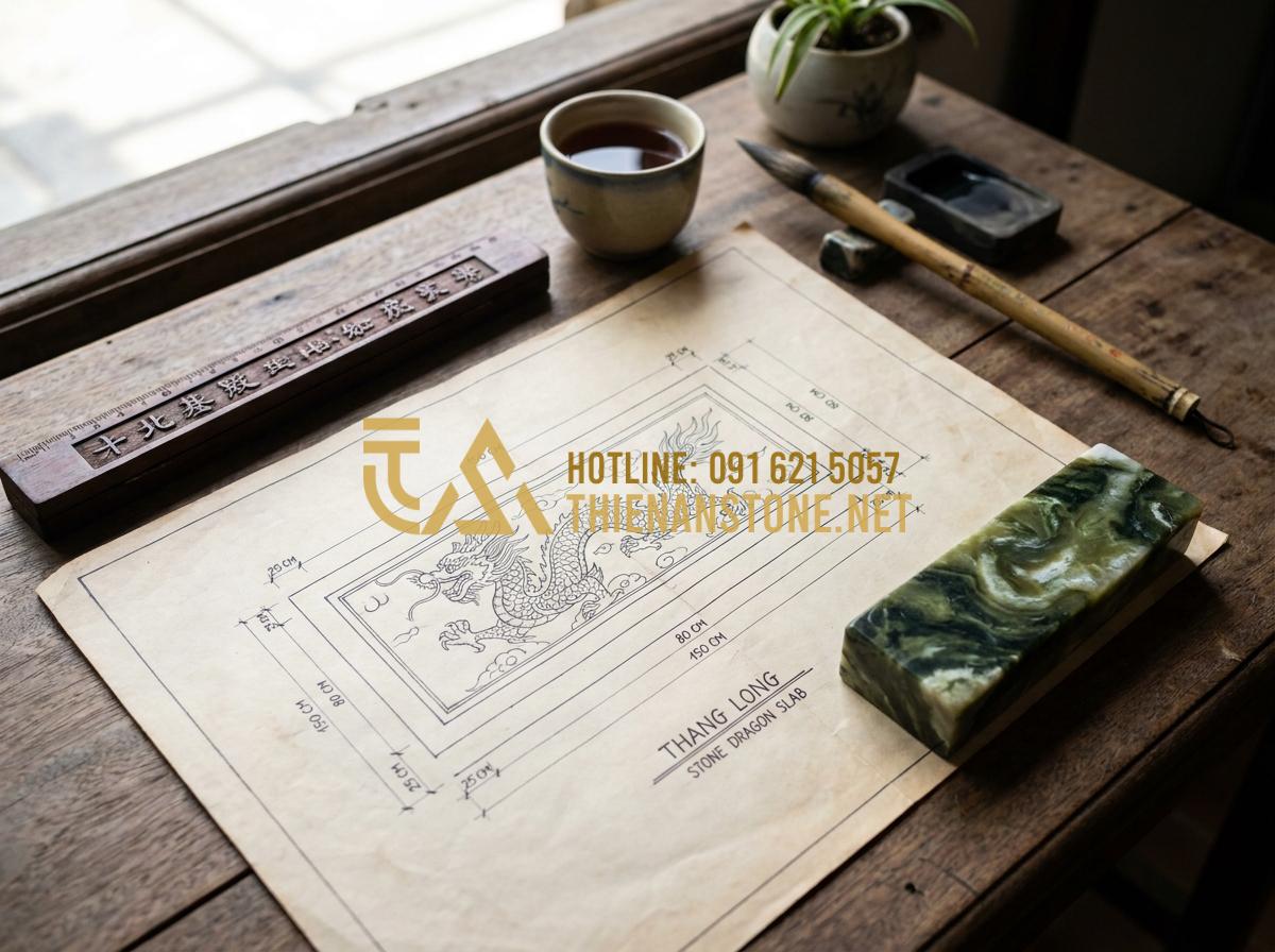 Top 50+ Mẫu Chiếu Rồng Đá Đẹp Nhất 2026 Cho Nhà Thờ Họ Và Đình Chùa - Hình 5 Top 50+ Mẫu Chiếu Rồng Đá Đẹp Nhất 2026 Cho Nhà Thờ Họ Và Đình Chùa - Tạo ảnh tiếng Anh: A detailed architectural drawing or blueprint of a stone drag