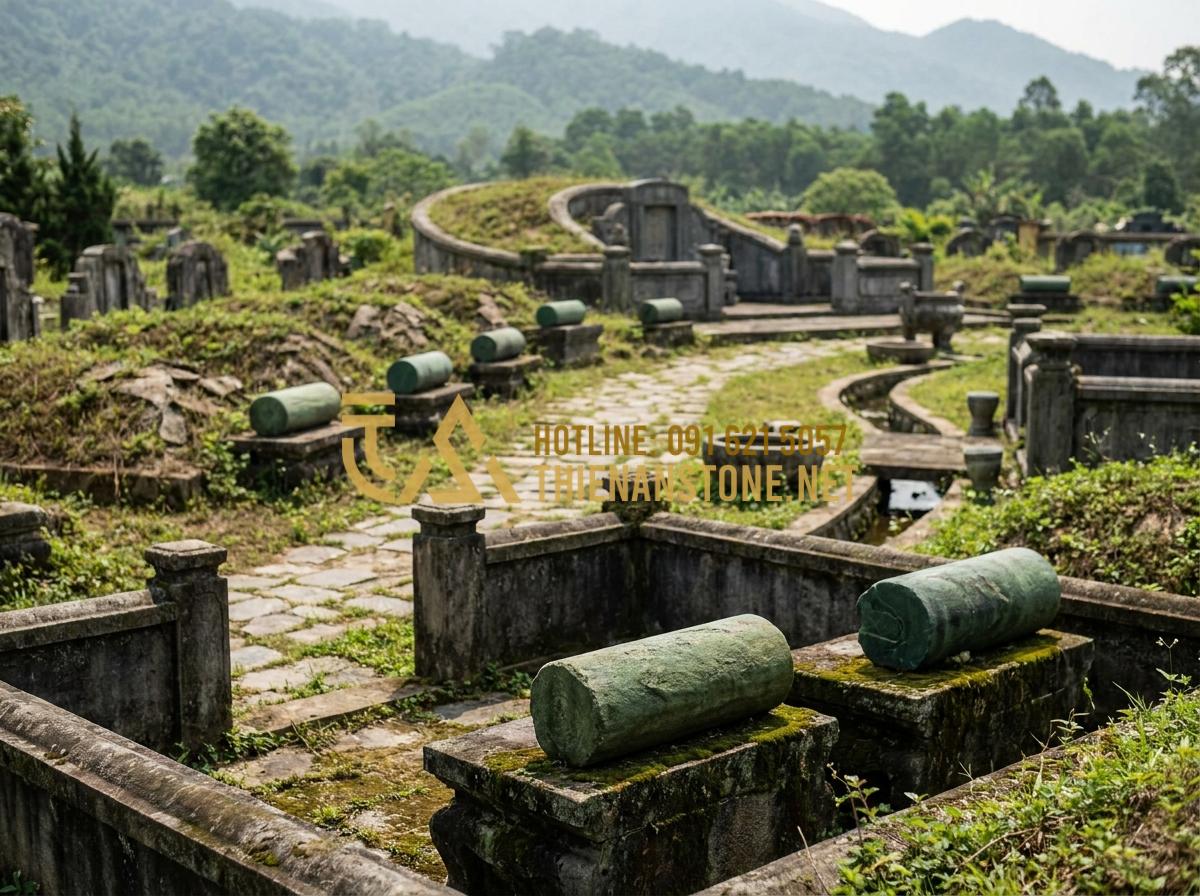 Top 99+ Mẫu Cuốn Thư Đá Đẹp Chuẩn Phong Thủy Cho Lăng Mộ Năm 2026 - Hình 13 Top 99+ Mẫu Cuốn Thư Đá Đẹp Chuẩn Phong Thủy Cho Lăng Mộ Năm 2026 - Optimal feng shui positioning of stone tomb scrolls within cemetery and mausoleu