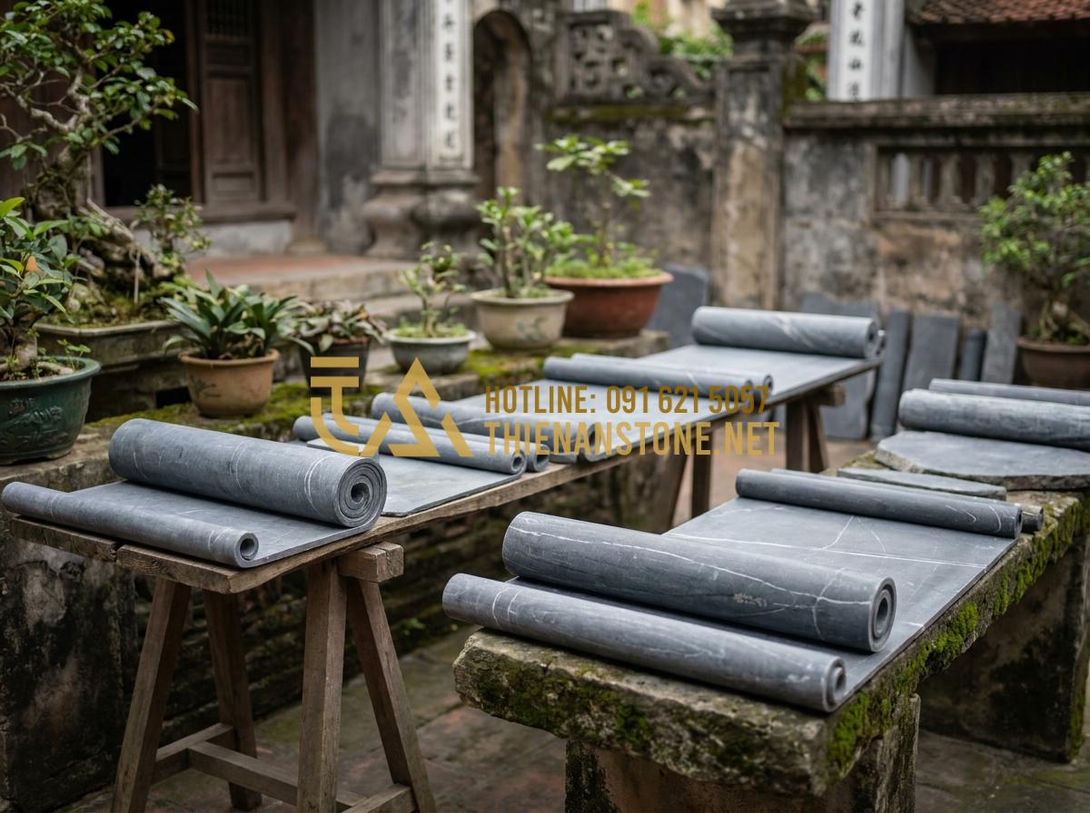 Top 99+ Mẫu Cuốn Thư Đá Đẹp Chuẩn Phong Thủy Cho Lăng Mộ Năm 2026 - Hình 8 Top 99+ Mẫu Cuốn Thư Đá Đẹp Chuẩn Phong Thủy Cho Lăng Mộ Năm 2026 - Collection of different stone scroll samples arranged by material type, highligh