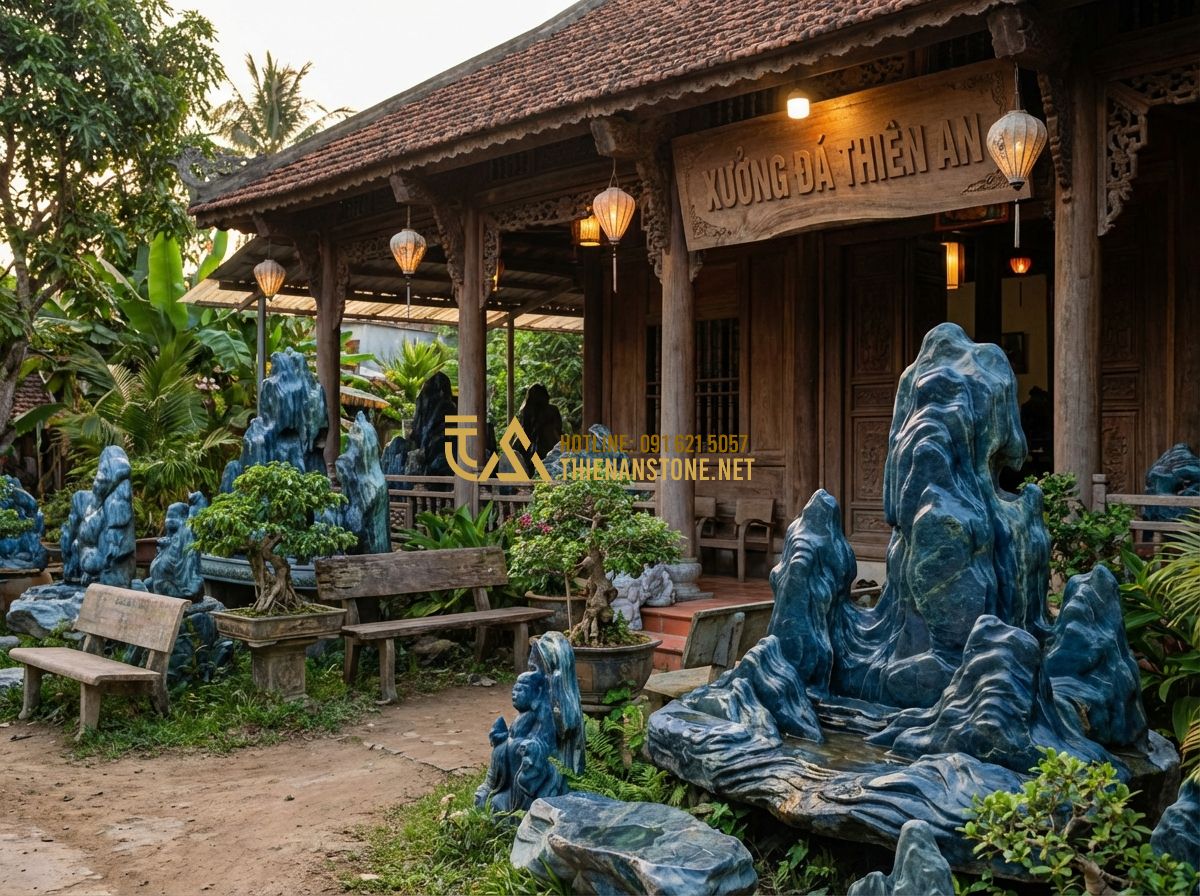 Top Mẫu Hòn Non Bộ Đẹp Nhất Việt Nam Cho Sân Vườn Và Trong Nhà - Tạo ảnh tiếng Anh: The professional logo and storefront of "Thien An Stone Craft