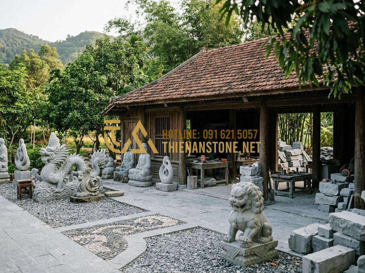 Tranh đá cuội handmade: Quà tặng gia đình và thầy cô 20/11 đầy ý nghĩa - Tạo ảnh tiếng Anh: The exterior of 'Thien An Stone Art Workshop' (Xưởng Đá Mỹ Ng