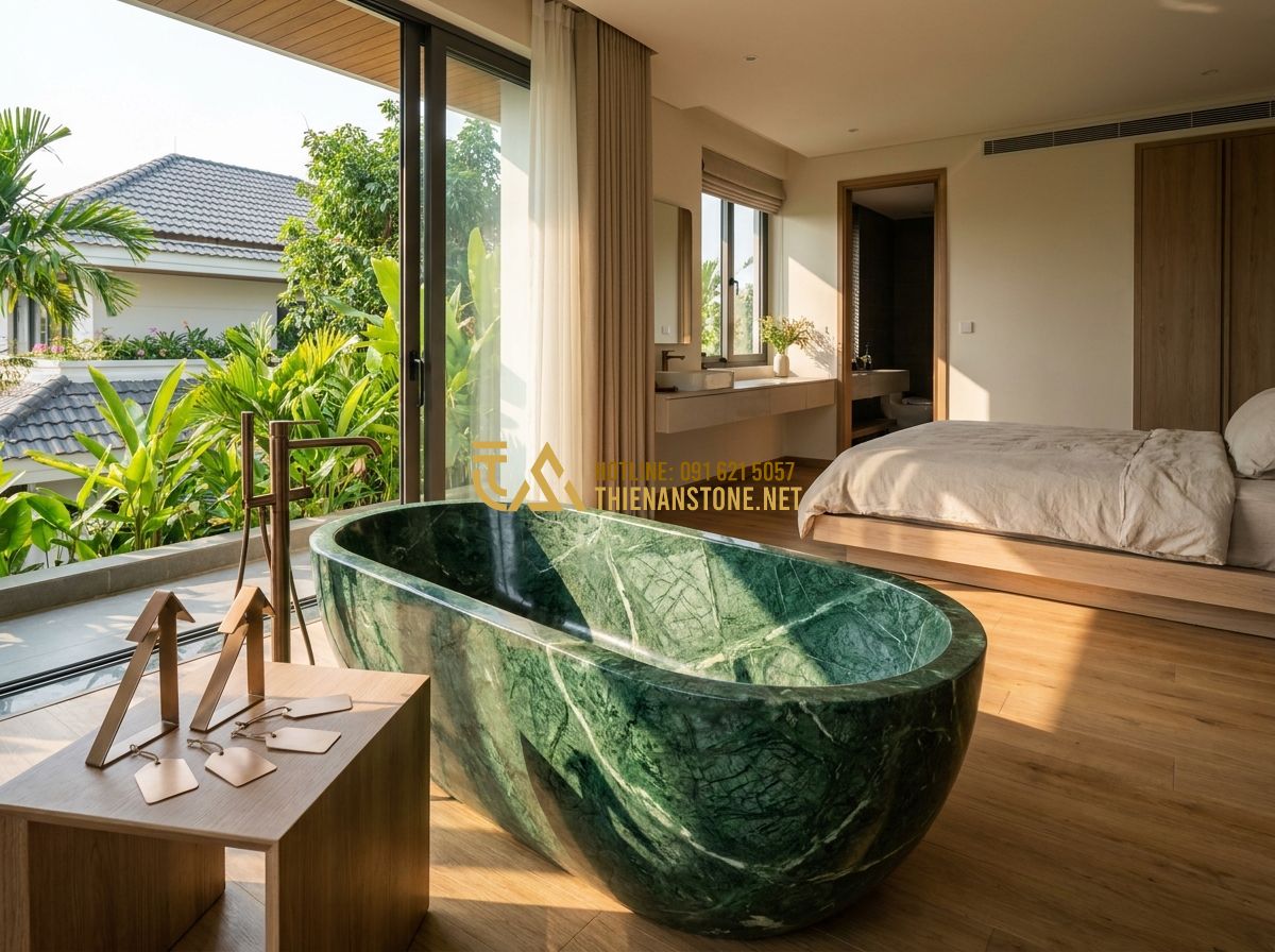 Ưu Nhược Điểm Bồn Tắm Đá Tự Nhiên So Với Bồn Tắm Acrylic & Composite - Hình 5 Ưu Nhược Điểm Bồn Tắm Đá Tự Nhiên So Với Bồn Tắm Acrylic & Composite - Tạo ảnh tiếng Anh: A person gently cleaning the surface of a light beige stone b