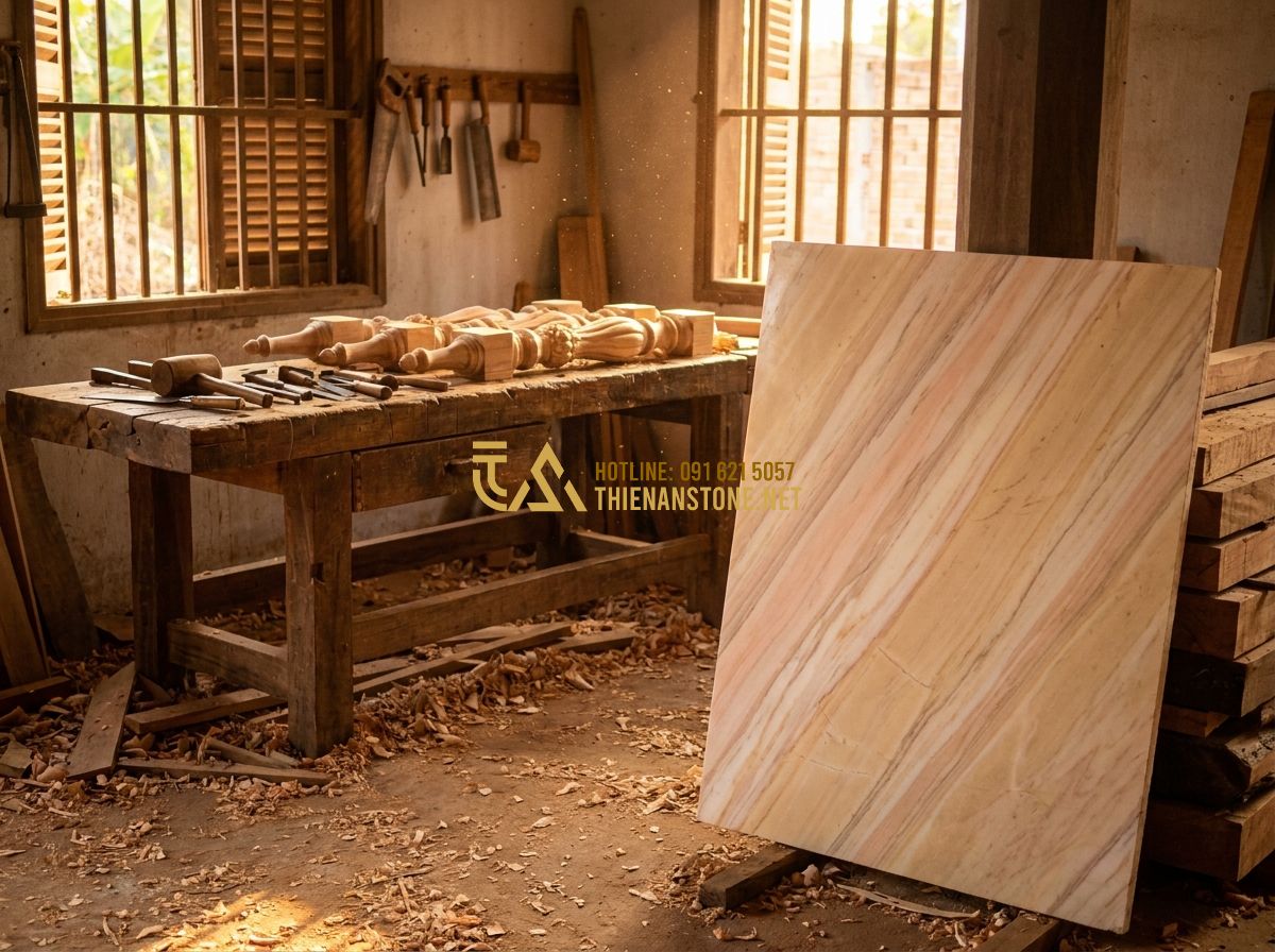 Ưu Nhược Điểm Con Tiện Đá So Với Con Tiện Sắt Gỗ Bê Tông: Nên Chọn Loại Nào? - Hình 4 Ưu Nhược Điểm Con Tiện Đá So Với Con Tiện Sắt Gỗ Bê Tông: Nên Chọn Loại Nào? - Tạo ảnh tiếng Anh: An elderly carpenter working in a traditional woodworking sho