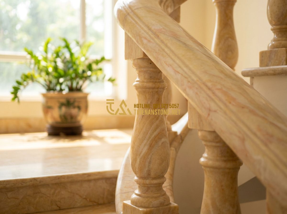 Ưu Nhược Điểm Con Tiện Đá So Với Con Tiện Sắt Gỗ Bê Tông: Nên Chọn Loại Nào? - Hình 8 Ưu Nhược Điểm Con Tiện Đá So Với Con Tiện Sắt Gỗ Bê Tông: Nên Chọn Loại Nào? - Tạo ảnh tiếng Anh: A small child safely holding onto a sturdy stone baluster on