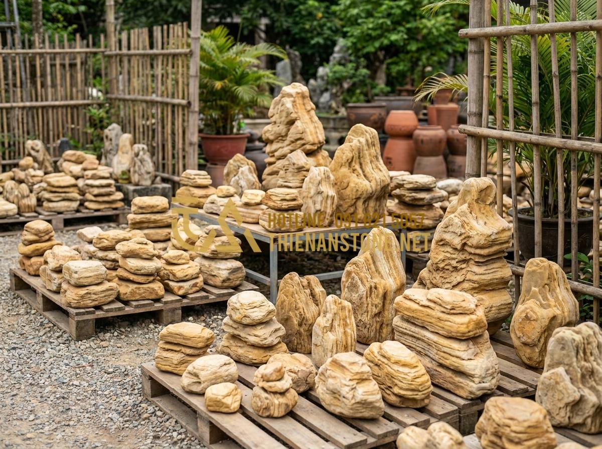 Vì Sao Đá Cổ Thạch Nghệ An Lại Được Giới Chơi Cây Cảnh Săn Lùng? - Hình 10 Vì Sao Đá Cổ Thạch Nghệ An Lại Được Giới Chơi Cây Cảnh Săn Lùng? - Organized display of different types and sizes of Nghe An ancient stones categor
