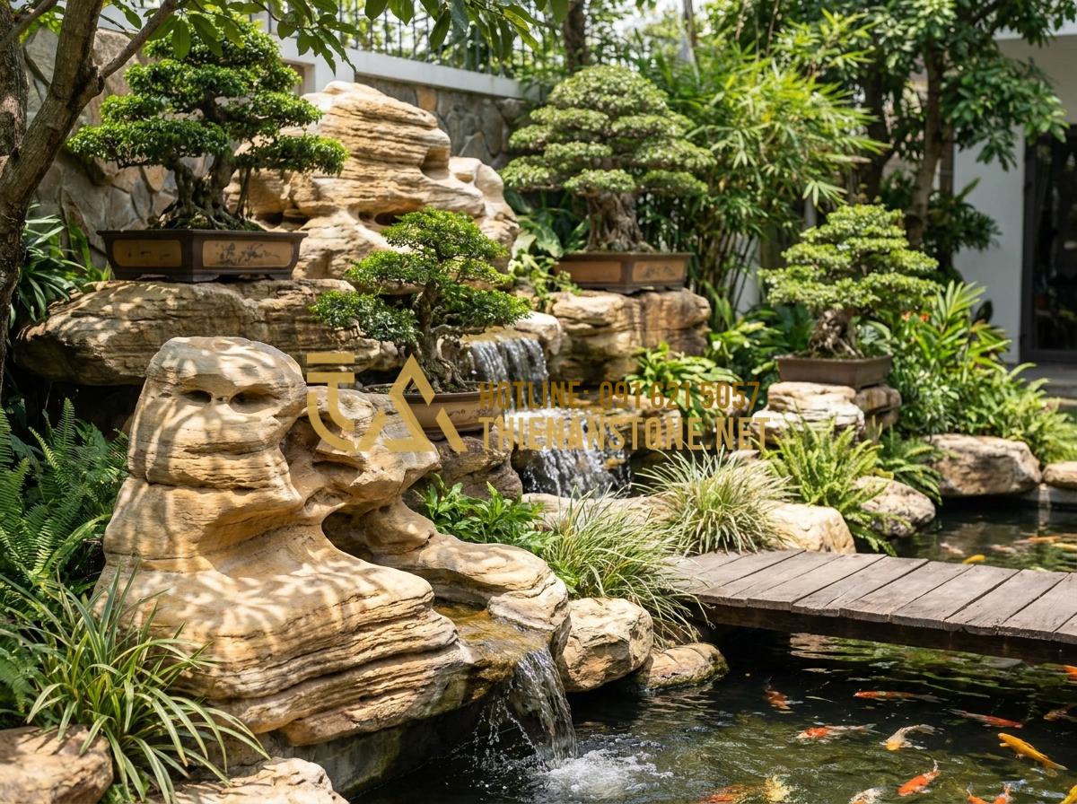 Vì Sao Đá Cổ Thạch Nghệ An Lại Được Giới Chơi Cây Cảnh Săn Lùng? - Hình 11 Vì Sao Đá Cổ Thạch Nghệ An Lại Được Giới Chơi Cây Cảnh Săn Lùng? - Realistic application of Nghe An ancient stones in modern Vietnamese garden desi