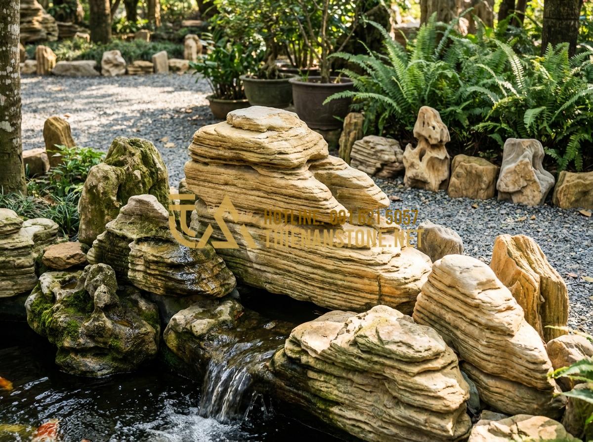 Vì Sao Đá Cổ Thạch Nghệ An Lại Được Giới Chơi Cây Cảnh Săn Lùng? - Hình 14 Vì Sao Đá Cổ Thạch Nghệ An Lại Được Giới Chơi Cây Cảnh Săn Lùng? - Visual comparison of different stone types placed together in one garden to high