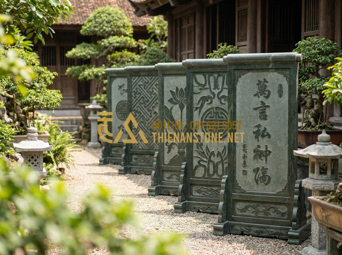 Ý Nghĩa Cuốn Thư Đá Bình Phong Trong Văn Hóa Tâm Linh Và Cách Đặt Chuẩn - Hình 9 Ý Nghĩa Cuốn Thư Đá Bình Phong Trong Văn Hóa Tâm Linh Và Cách Đặt Chuẩn - Popular modern samples of Vietnamese stone scroll screens binh phong da dep in v
