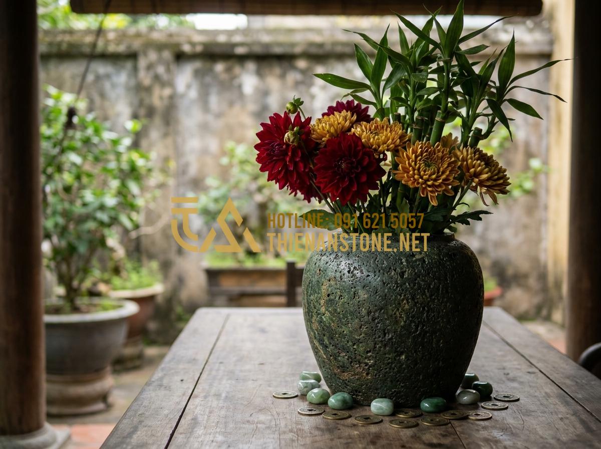 Ý Nghĩa Phong Thủy Của Lọ Hoa Đá: Cách Chọn Màu Đá Hợp Mệnh Thu Hút Tài Lộc - Prosperity attracting stone flower vase in lucky colors arranged for specific zo