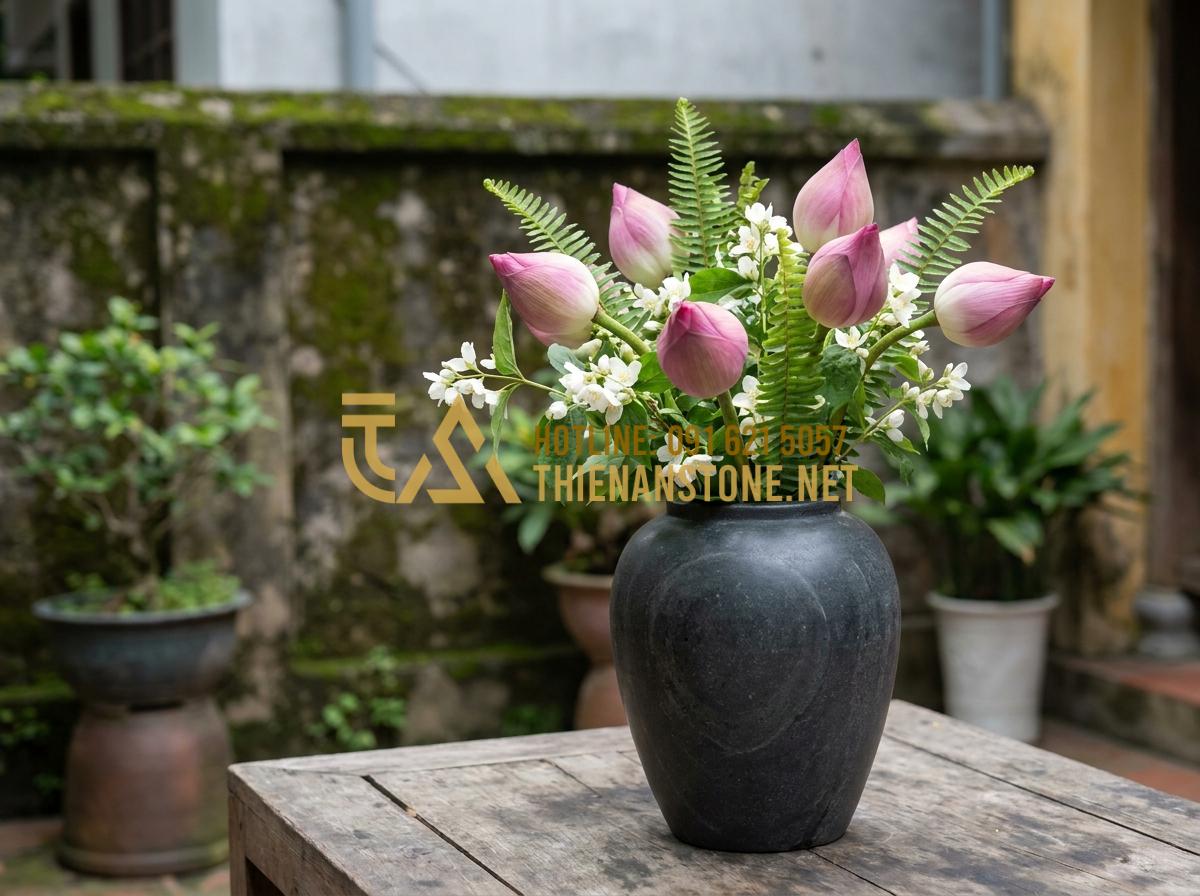 Ý Nghĩa Phong Thủy Của Lọ Hoa Đá: Cách Chọn Màu Đá Hợp Mệnh Thu Hút Tài Lộc - Long-lasting well-preserved natural stone vase with fresh flowers in perfect con