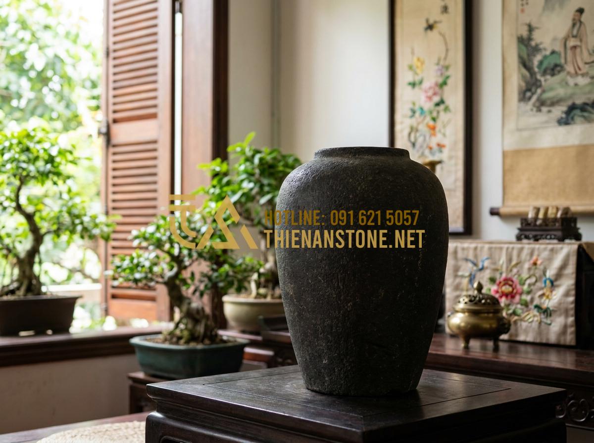 Ý Nghĩa Phong Thủy Của Lọ Hoa Đá: Cách Chọn Màu Đá Hợp Mệnh Thu Hút Tài Lộc - Ancient Chinese stone flower vase from Han Dynasty displayed in traditional Feng